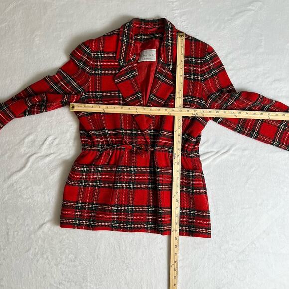 Olivier Strelli Women’s Wool Tartan Blazer Sz L 42 Red Plaid Preppy Academiacore - Picture 7 of 8